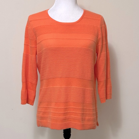 Belford NEW Orange Soft Pima Cotton Scoop Neck Front 3/4 Sleeves Pullover Top S - Picture 12 of 16